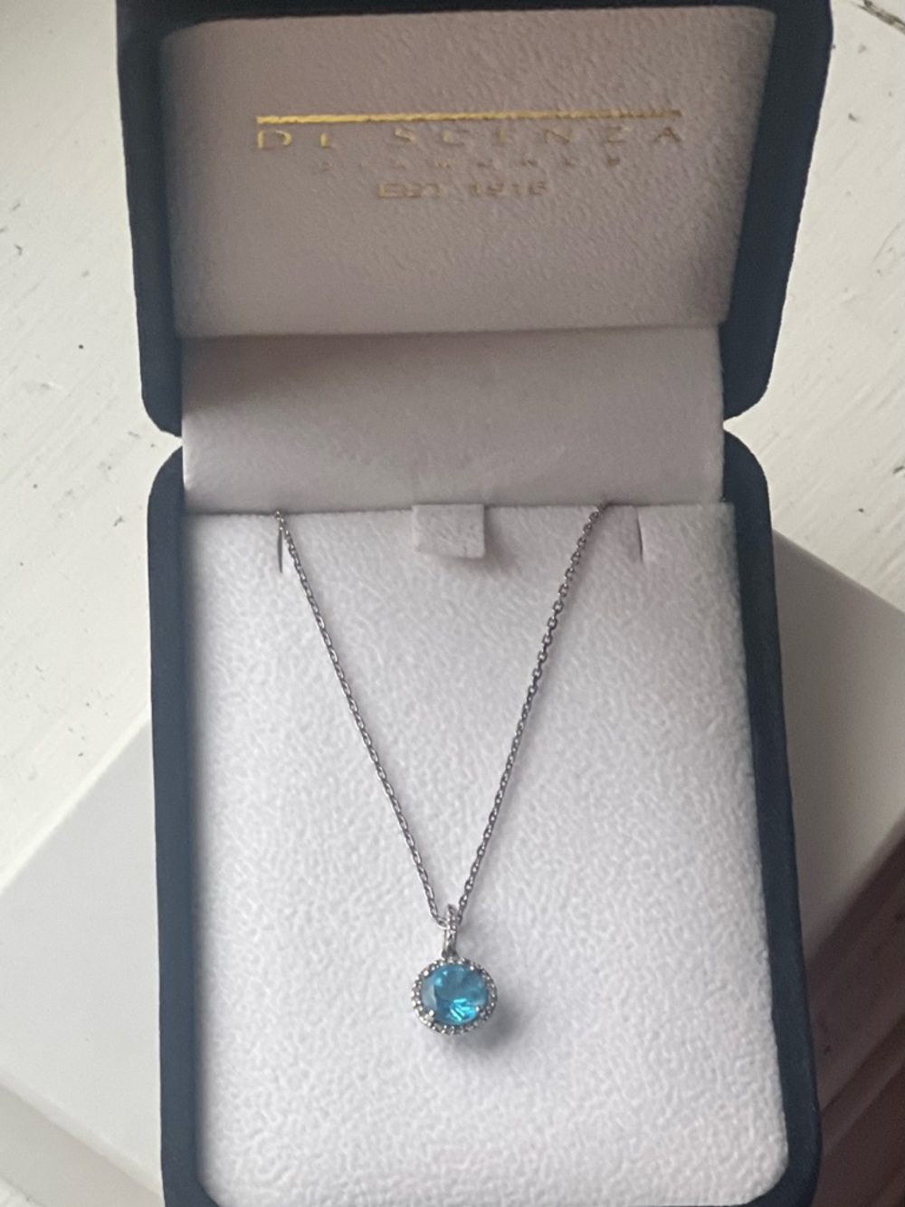 Blue Gem Halo Pendant Necklace - Women Jewelry